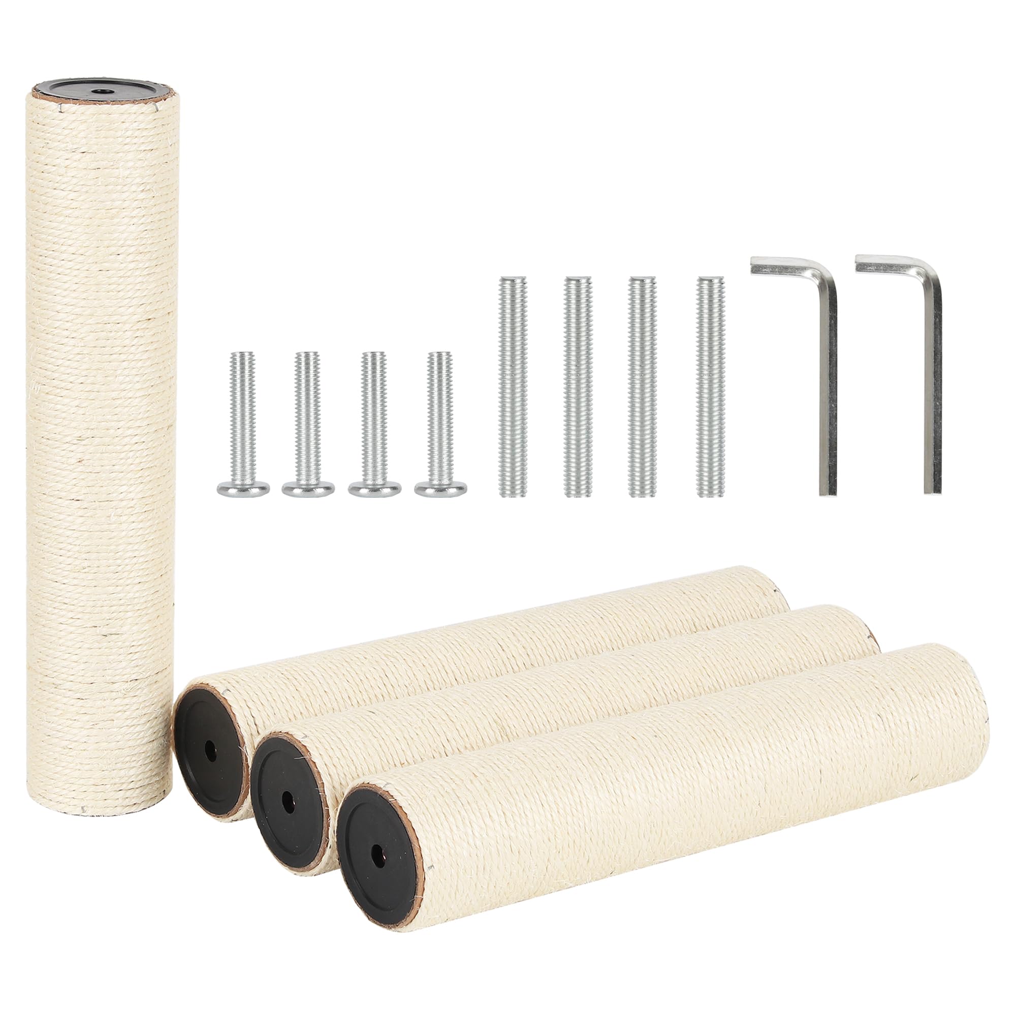 NEUMIHARO 4 Pcs 3.35" 8.5cm Diameter M8 M10 Cat Scratching Post Replacement Pole with Screws and Bolts and Wrench for Cat Tree Condo (M8, 40cm/15.75in)