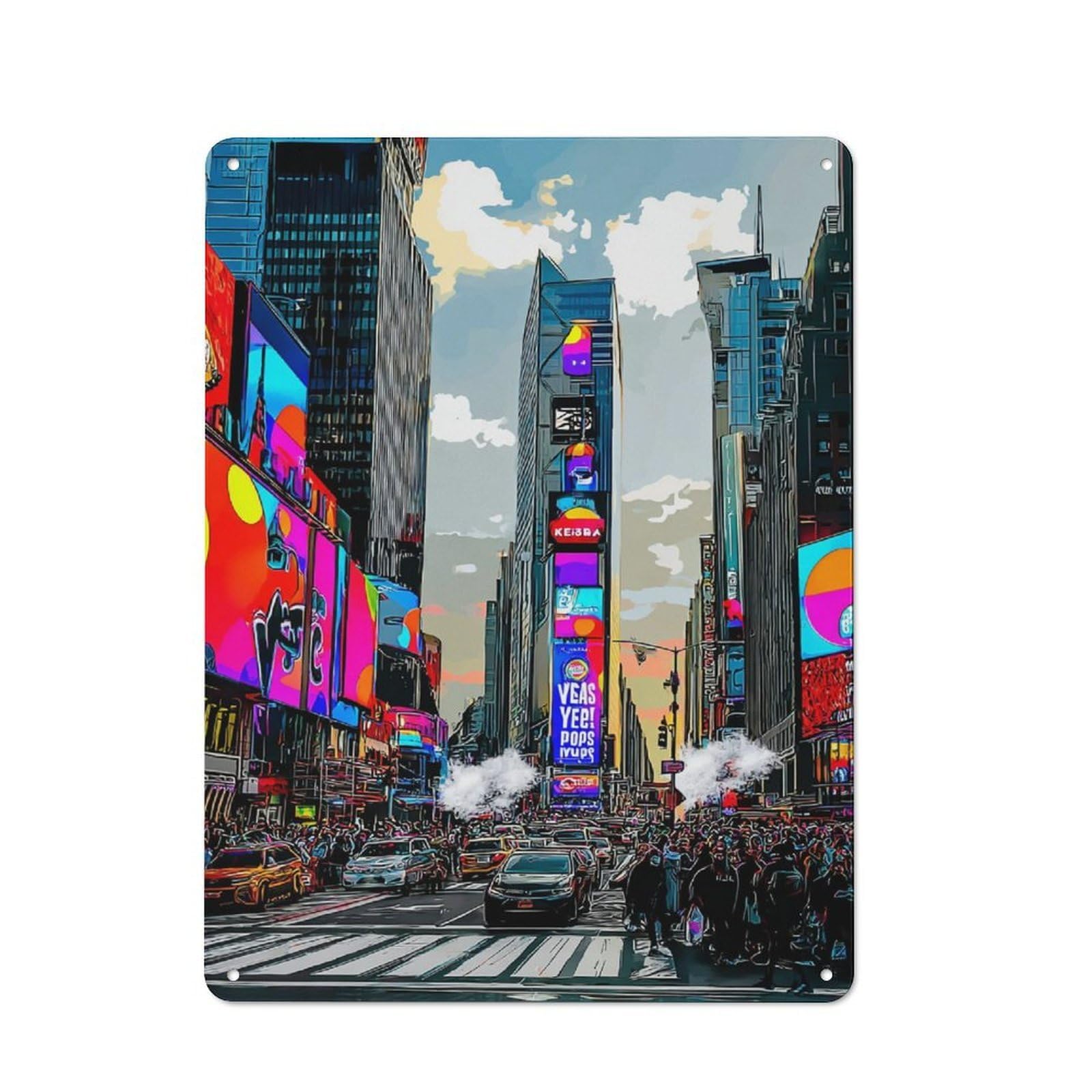 Junmoney Vibrant Cityscape With Neon Signs For Hobby Room Or Studio, Rustic Metal Sign 40X30cm, For Creative Interior Collectors Refreshing A Room In Autumn