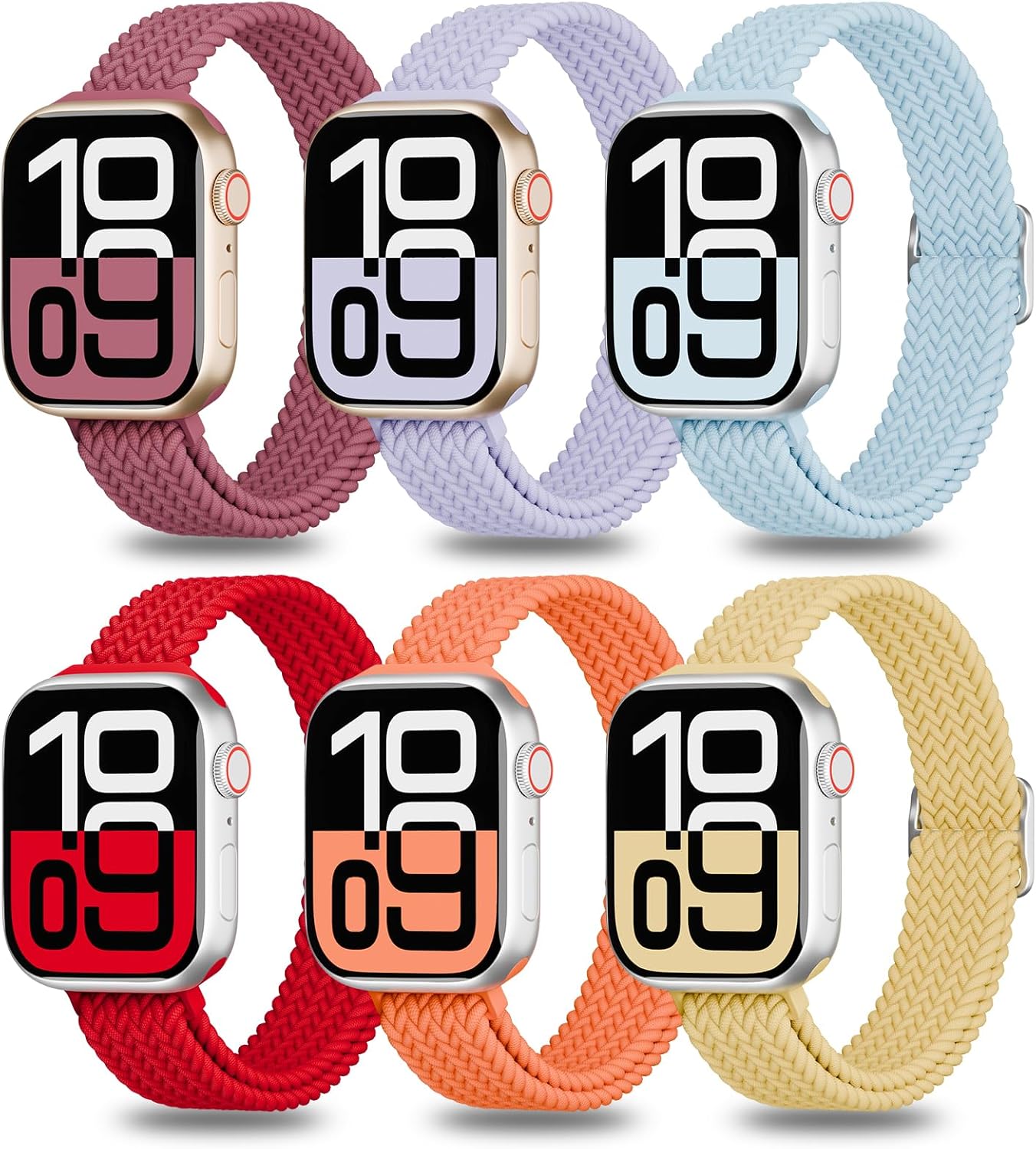 6 Pack Thin Stretchy Braided Compatible with Apple Watch Band 38mm 40mm 41mm 42mm 44mm 45mm 46mm 49mm Women Men, Solo Loop Nylon Slim Strap for iWatch Bands Series 11 10 SE 9 8 7 6 5 4 Ultra 3 2 1