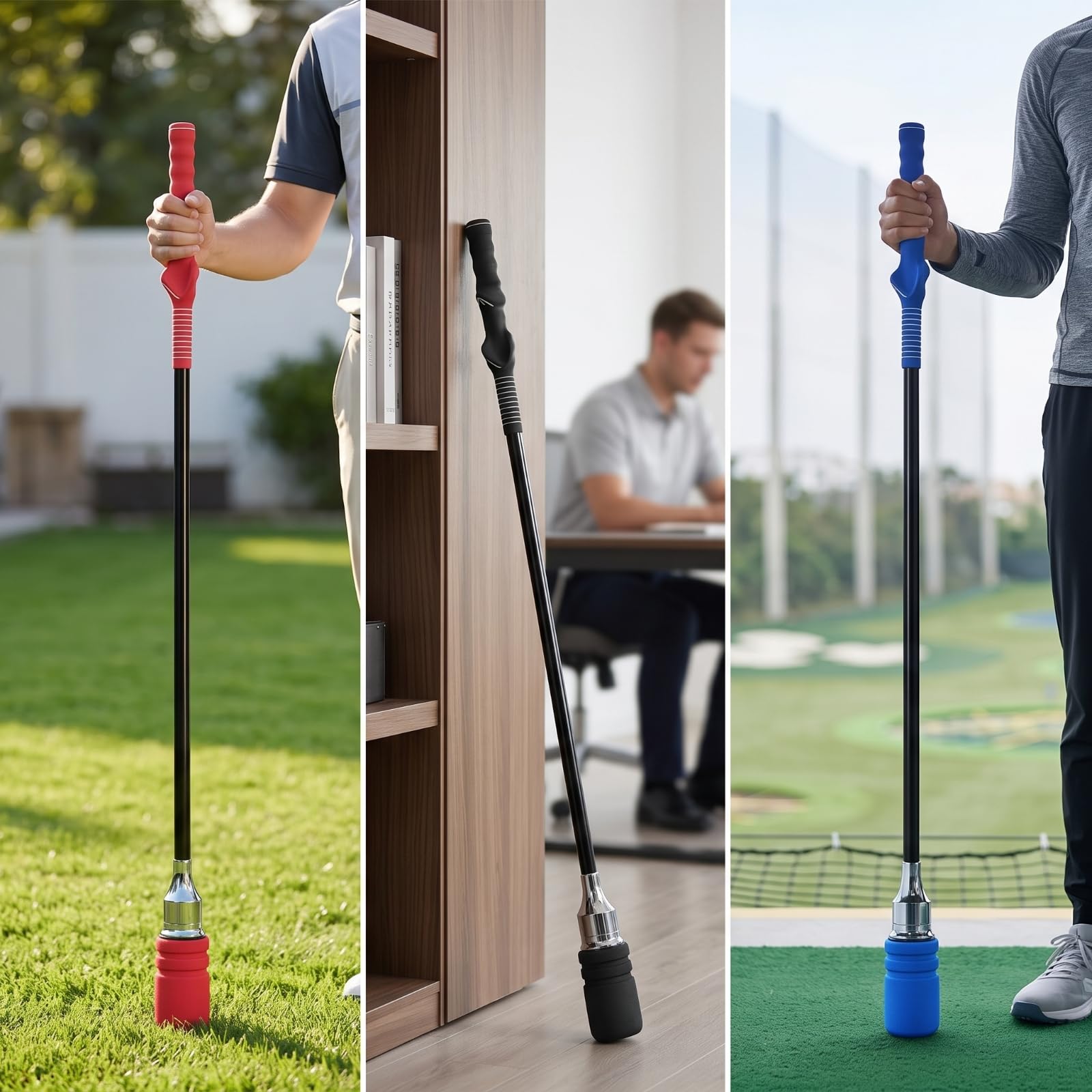 Golf Swing Attrezzo Allenamento Mazza Simulatore Correttore con Barra in Acciaio E Punta Imbottita in Schiuma Impugnatura Ergonomica Antiscivolo Suono