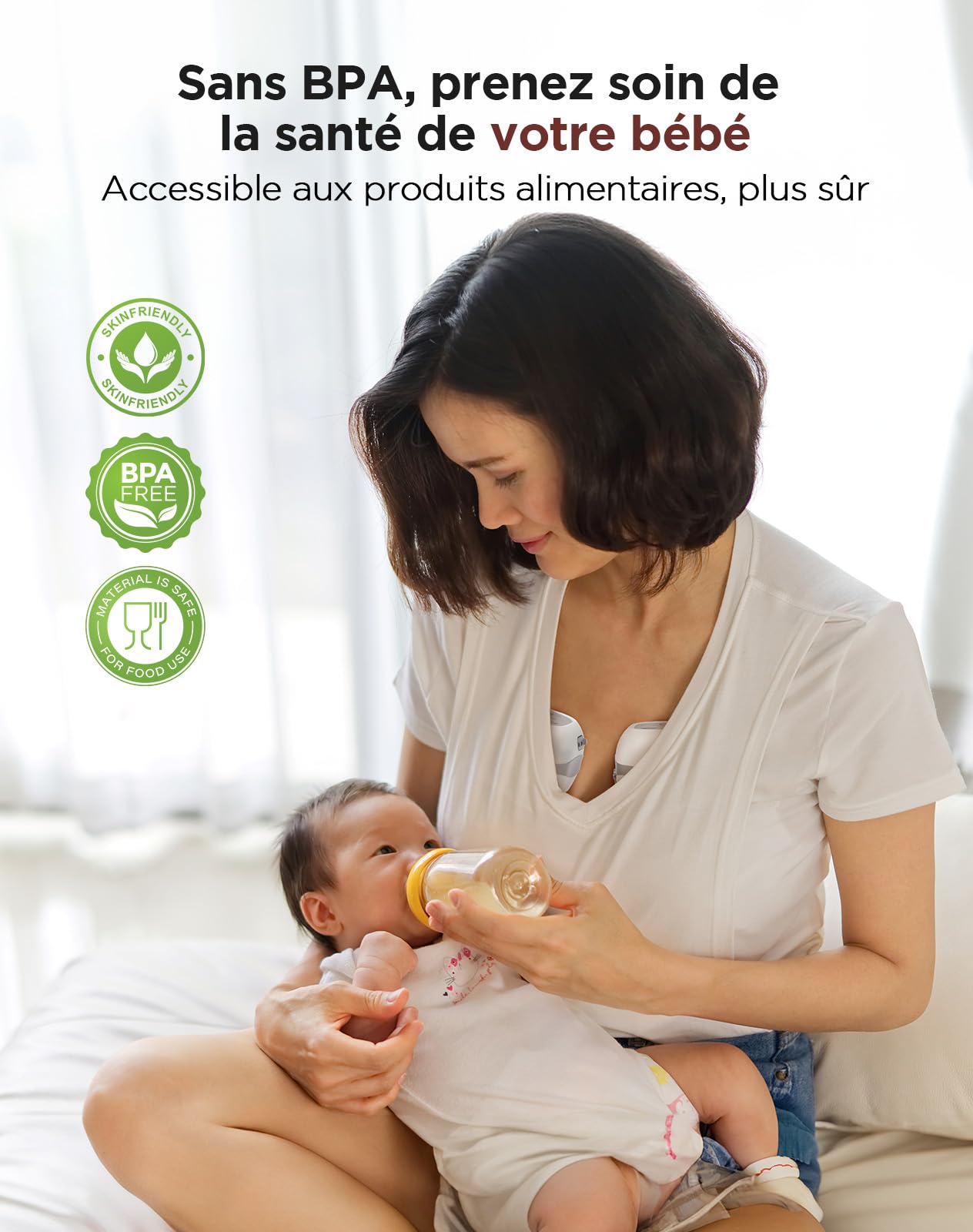 Haokoo Tire-Lait Électrique Mains Libres Portable Anti-Fuite 3 Modes 12 Intensités Silencieux Sans BPA Brides 21/24 mm 2 Unités