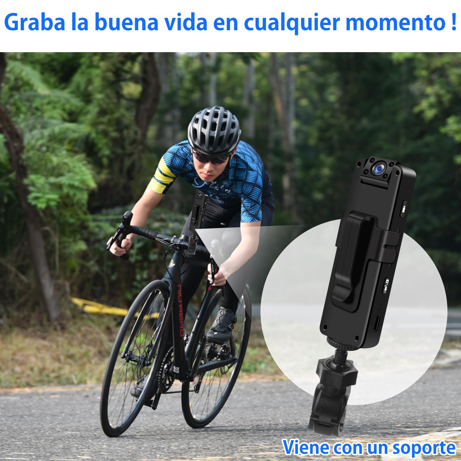 TANGMI Mini Camara, Lente Giratoria de 180° Body CAM Vídeo & Audio HD 1080P, Gran Angular de 120° & Visión Nocturna & Detección de Movimiento Mini Cámara con Montura de Tuerca de 1/4» para Bicicletas