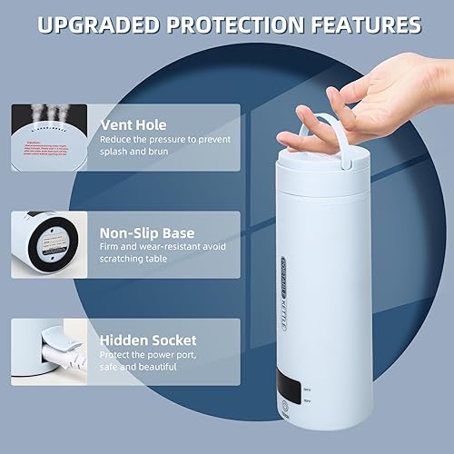 Miniatura 6 de Hervidor eléctrico de viaje, portátil, pequeño, hervidor de agua, calentador de agua con 4 controles de temperatura, acero inoxidable 304 con