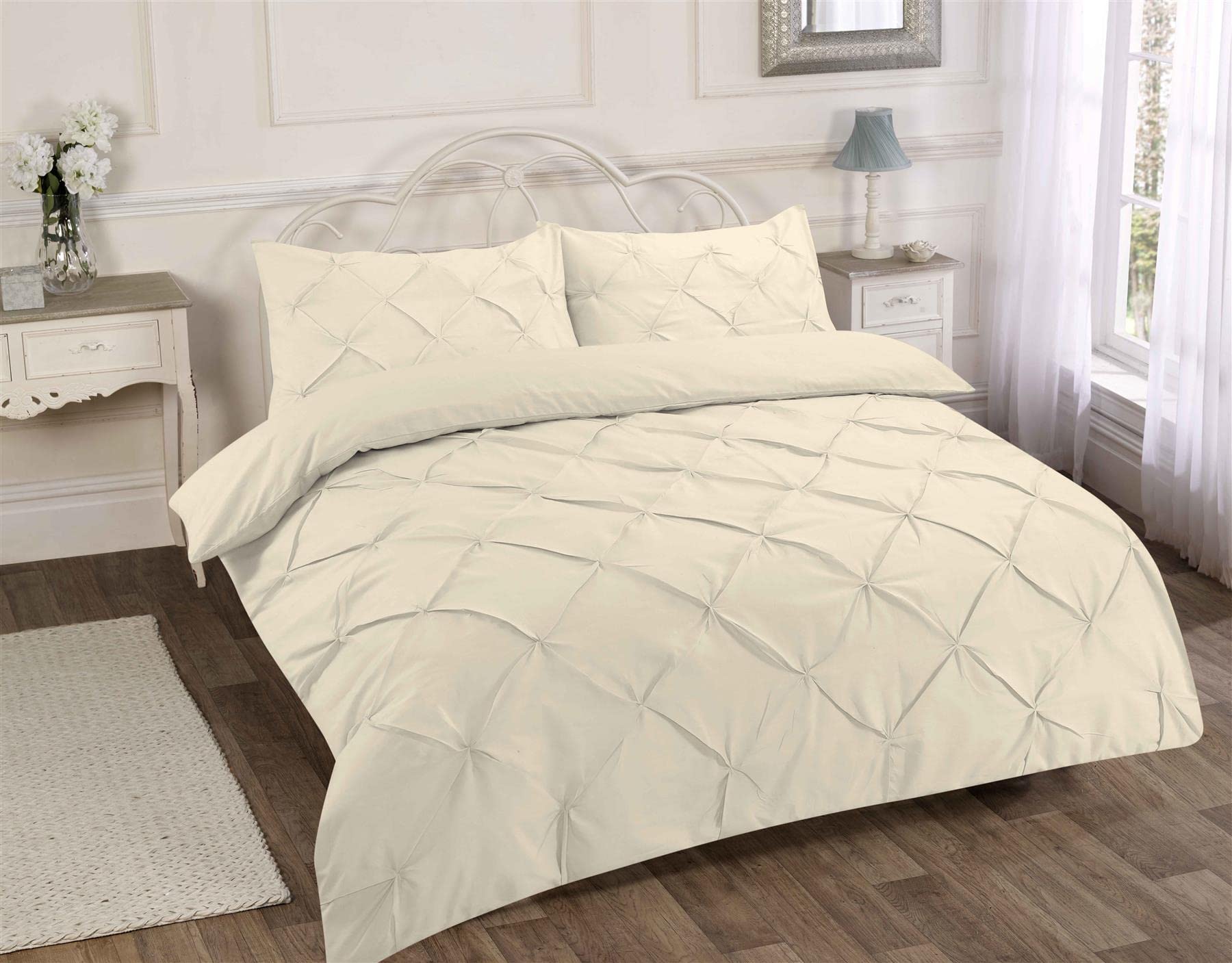 Homespace Direct Luxury Pintuck Duvet Cover Set Bedding Cream Double