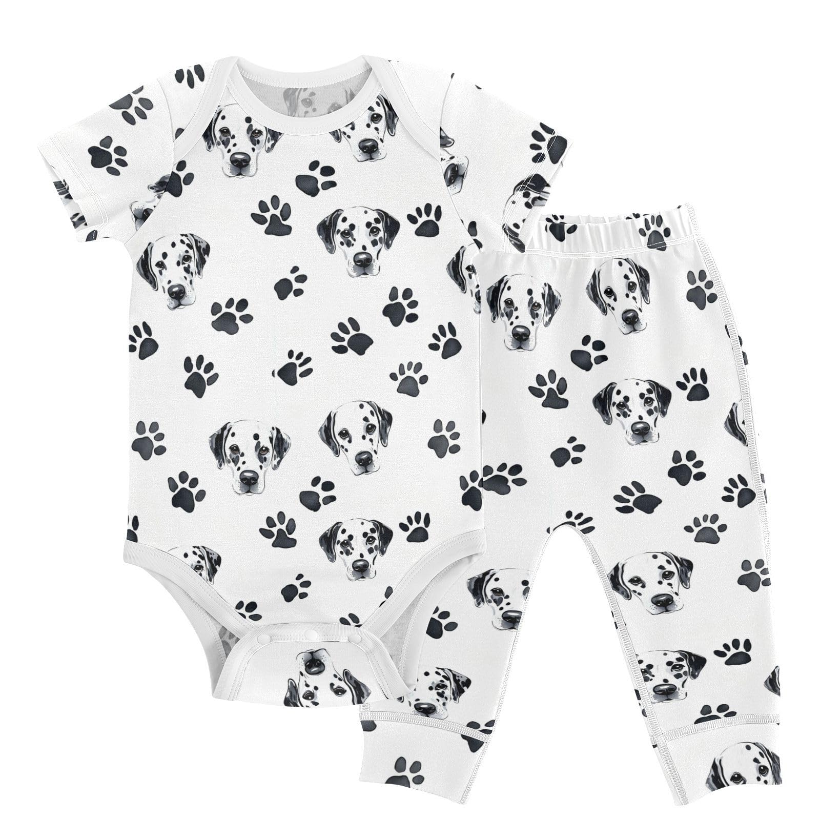 vvfelixl Dalmatiandog Paw Prints Baby Layette Sets,Baby Bodysuits Set Unisex Short Sleeve Babys Pants Sets 9-12M