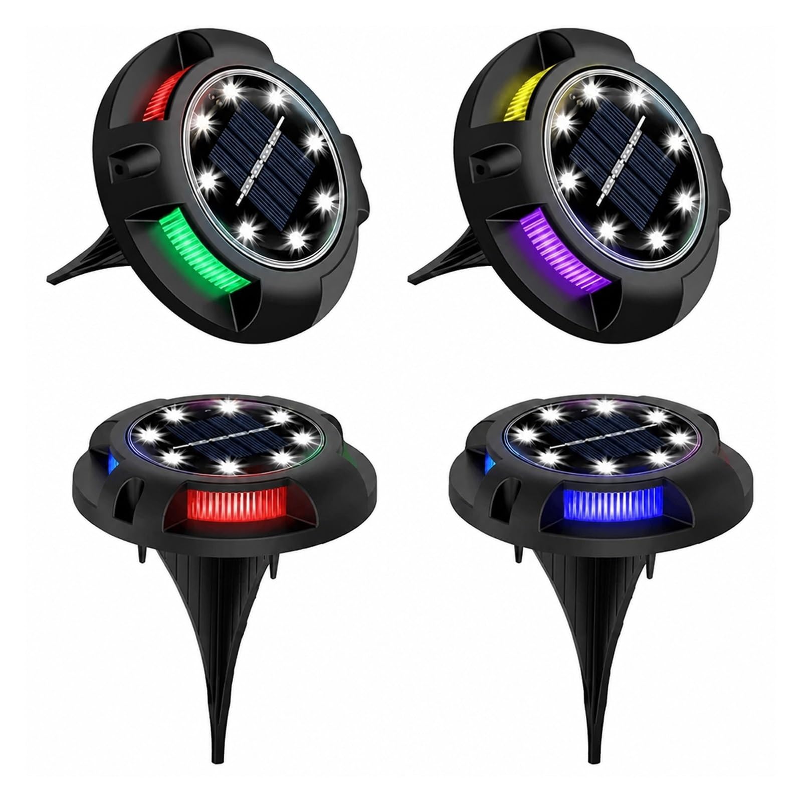 AMRTTWY In Ground Lights, 12LED Solar Power Disk Light Outdoor Garden(Colorful Side-White)