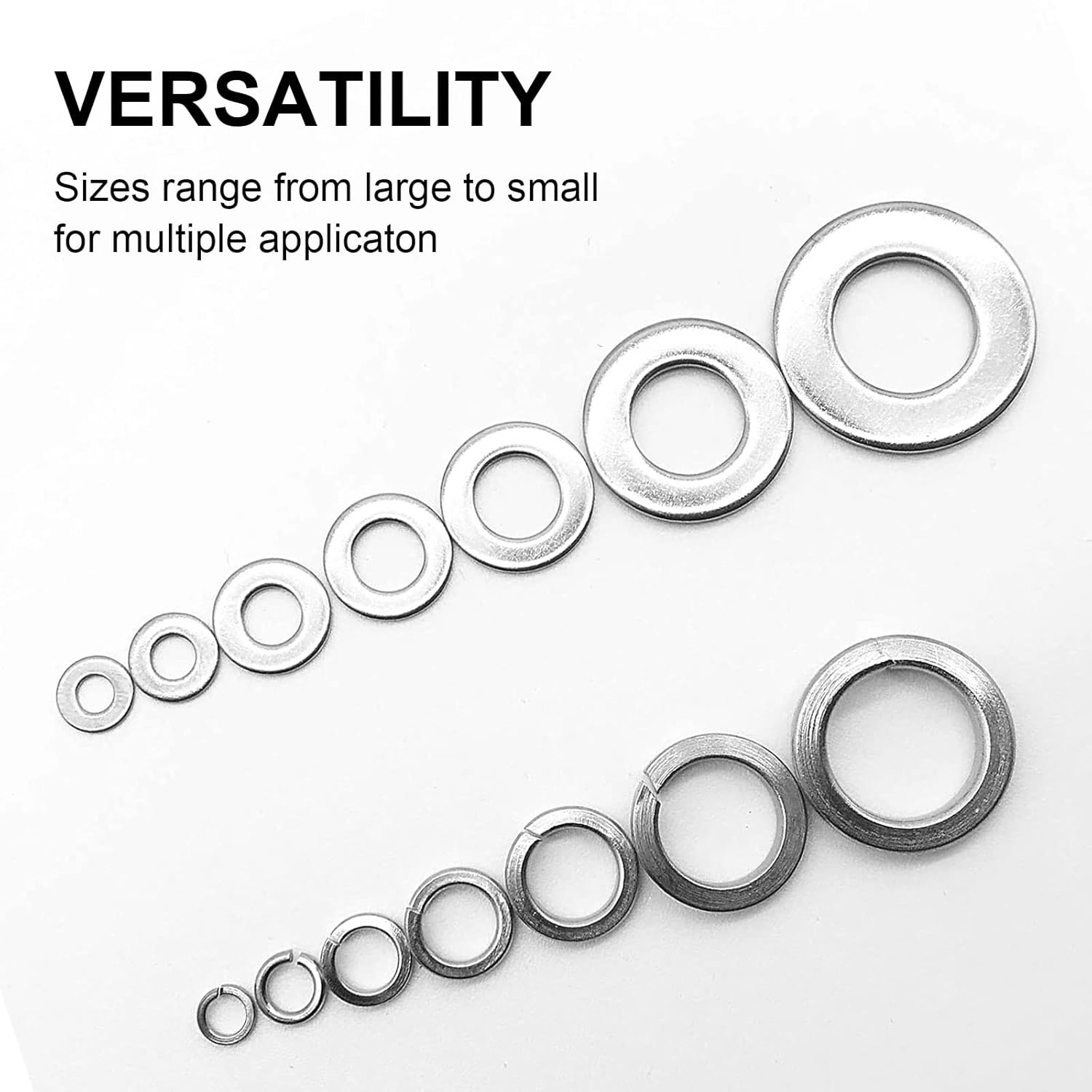 QTEATAK 260 Pcs 7-Size 304 Stainless Steel Flat Washer & Lock Washer Assortment Set (Size Included: M2.5 M3 M4 M5 M6 M8 M10)