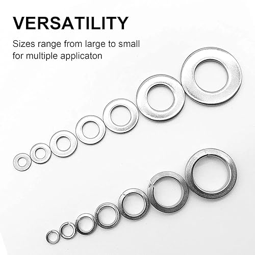 Miniatura 3 de QTEATAK Juego surtido de 260 piezas de arandelas planas de acero inoxidable 304 de 7 tamaños (tamaño incluido M2.5 M3 M4 M5 M6 M8 M10)