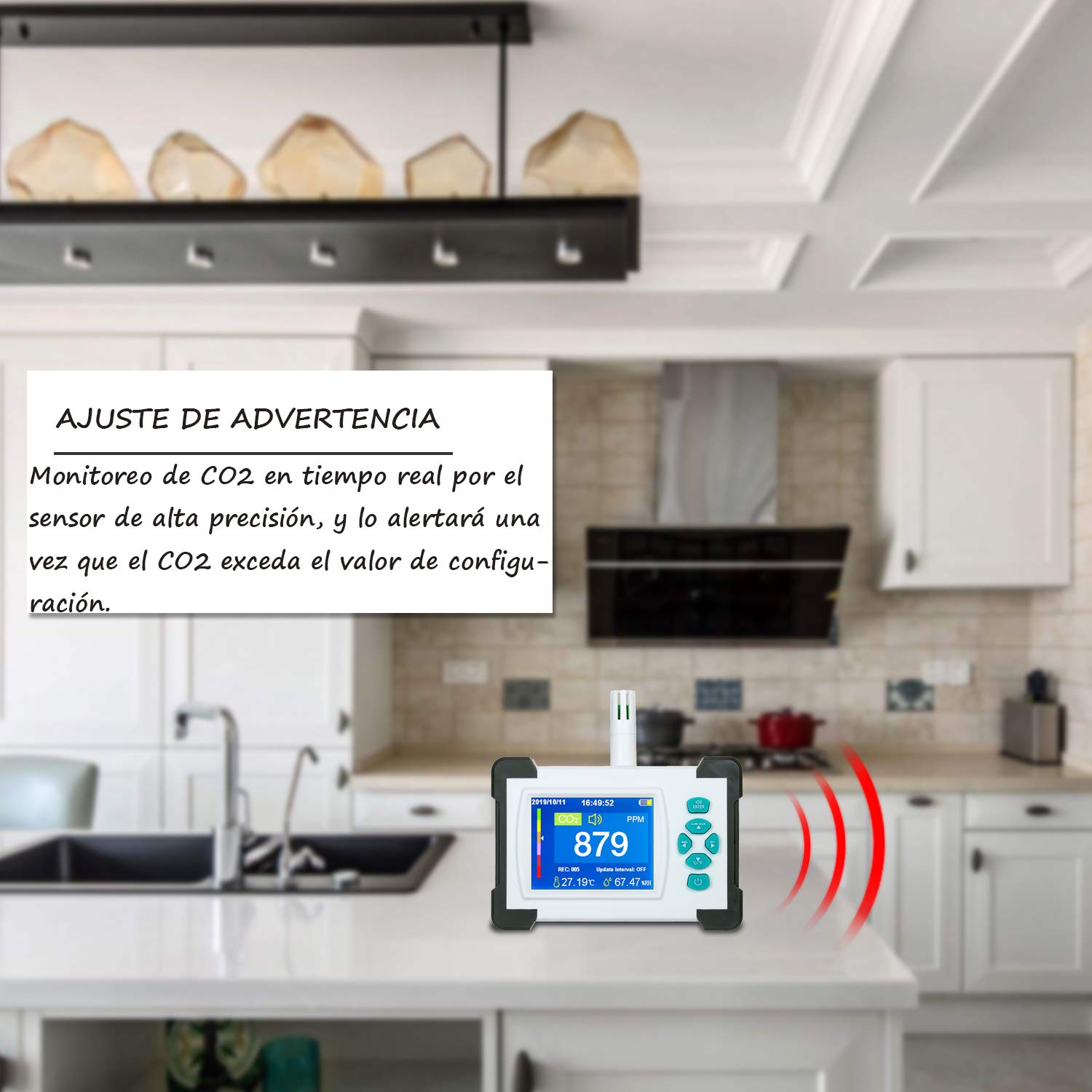 Geevorks Medidor de CO2,Detector de CO2 con función de generación y exportación de archivos PDF,Detector Dióxido Carbono,Temperatura y Humedad,con Estuche de Almacenamiento