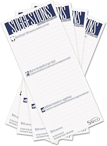 Safco 4231 - Tarjetas de sugerencias (3-12 x 8 pulgadas, 25 cartas), color blanco