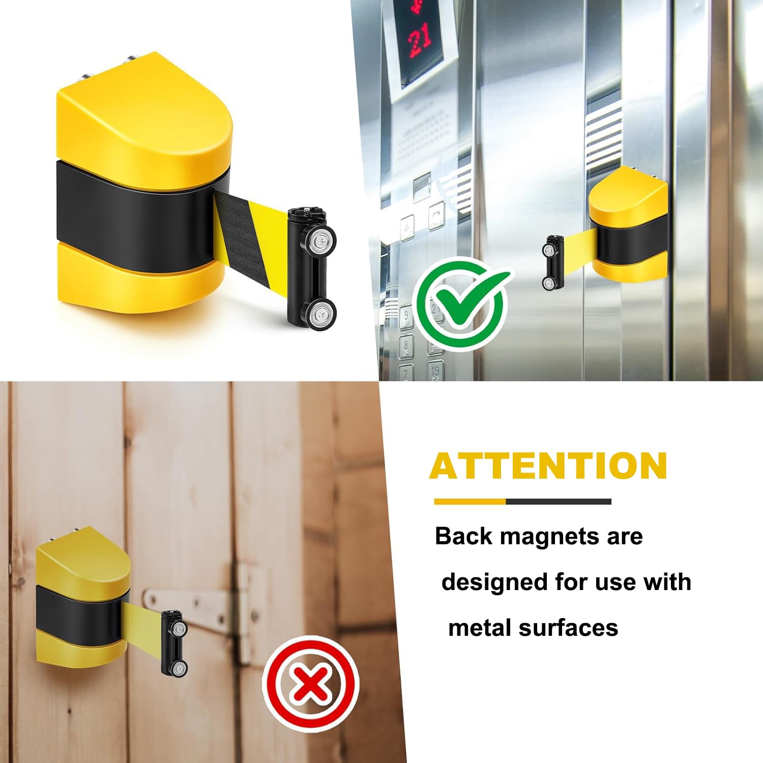 Postes Separadores Catenarias con Cinturón Retráctil Magnética 10m, Cinta de Barrera Retráctil, Barrera de Seguridad para Control para Estacionamiento al Aire Libre, Perforador