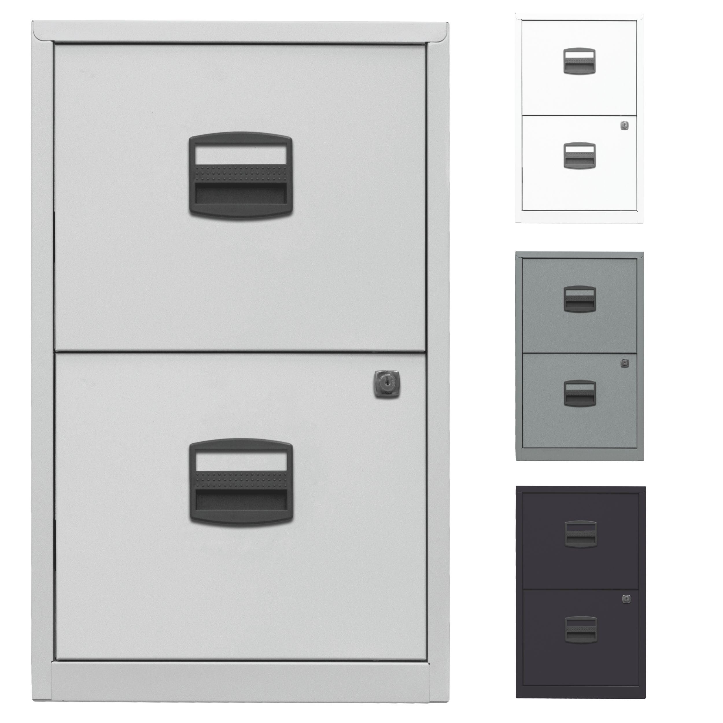 Bisley Home Hängeregistraturschrank mit Schloss aus Stahlblech, 2 Schubladen, einbahnig - Hängeregisterschrank abschließbar, Hängeregistratur für Hängemappen & Hängeordner - Farbe: Silber
