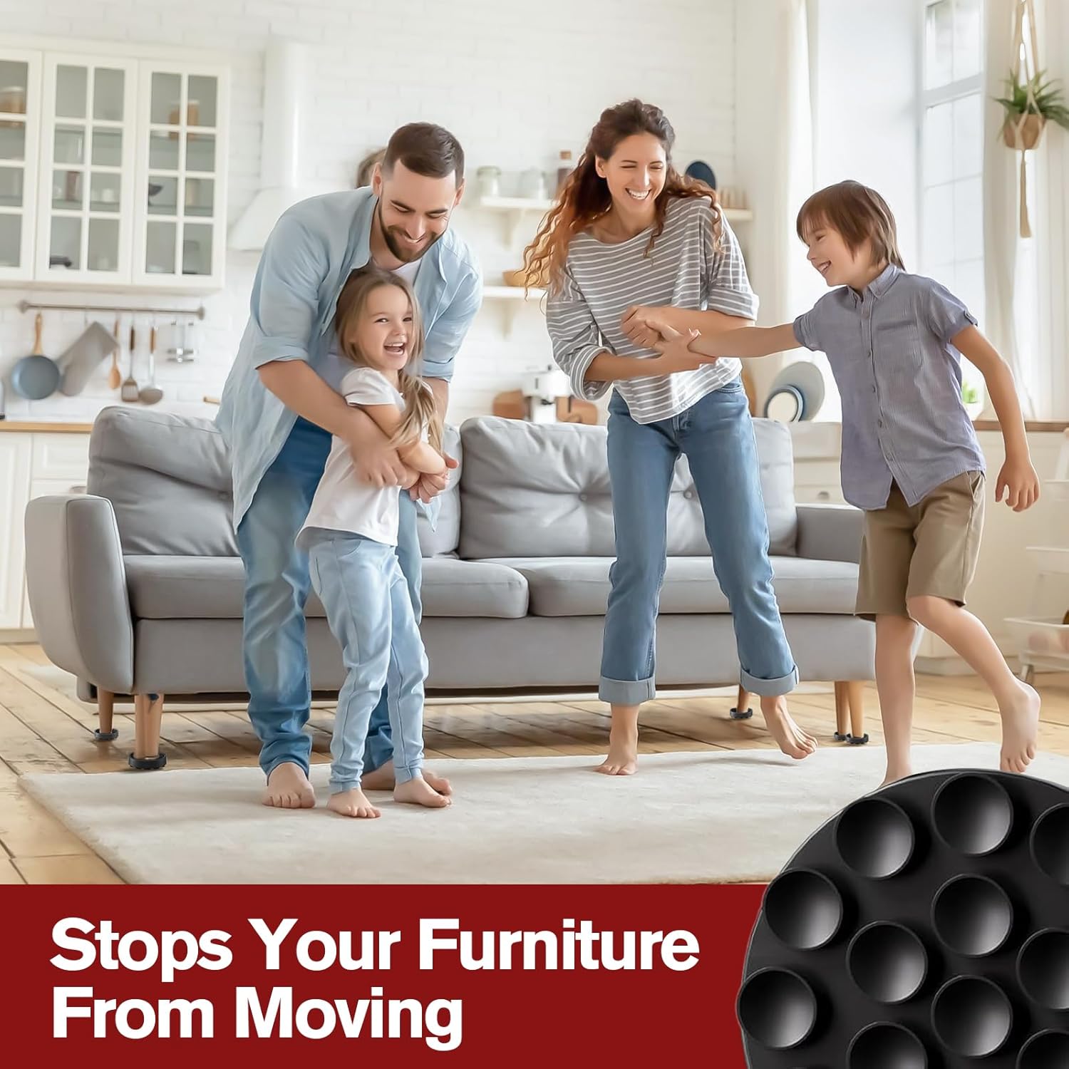 Furniture Coasters, 8 Pcs Round Couch Coasters for Hardwood Floors, 2” Non Slip Furniture Pads, Furniture Stoppers to Prevent Sliding for Bed Couch Stoppers (Black)