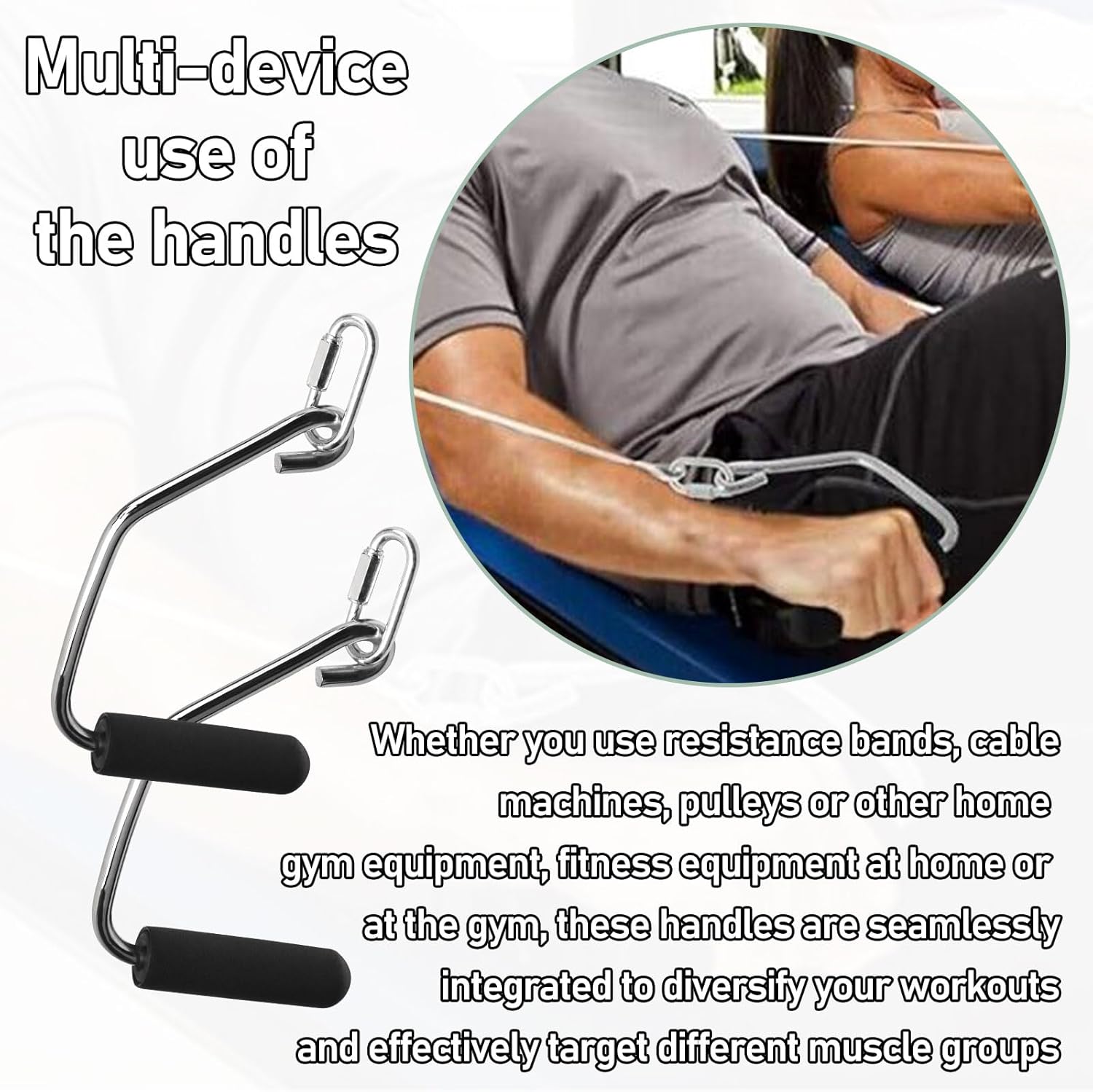 Open Ended Chrome Grip Handles Compatible with Total Gym Home Workout Machines 2000, 2200, 2500, 3000, 3000XL, XL, XLS - for Supra, Electra, FIT Gym Accessories Handles