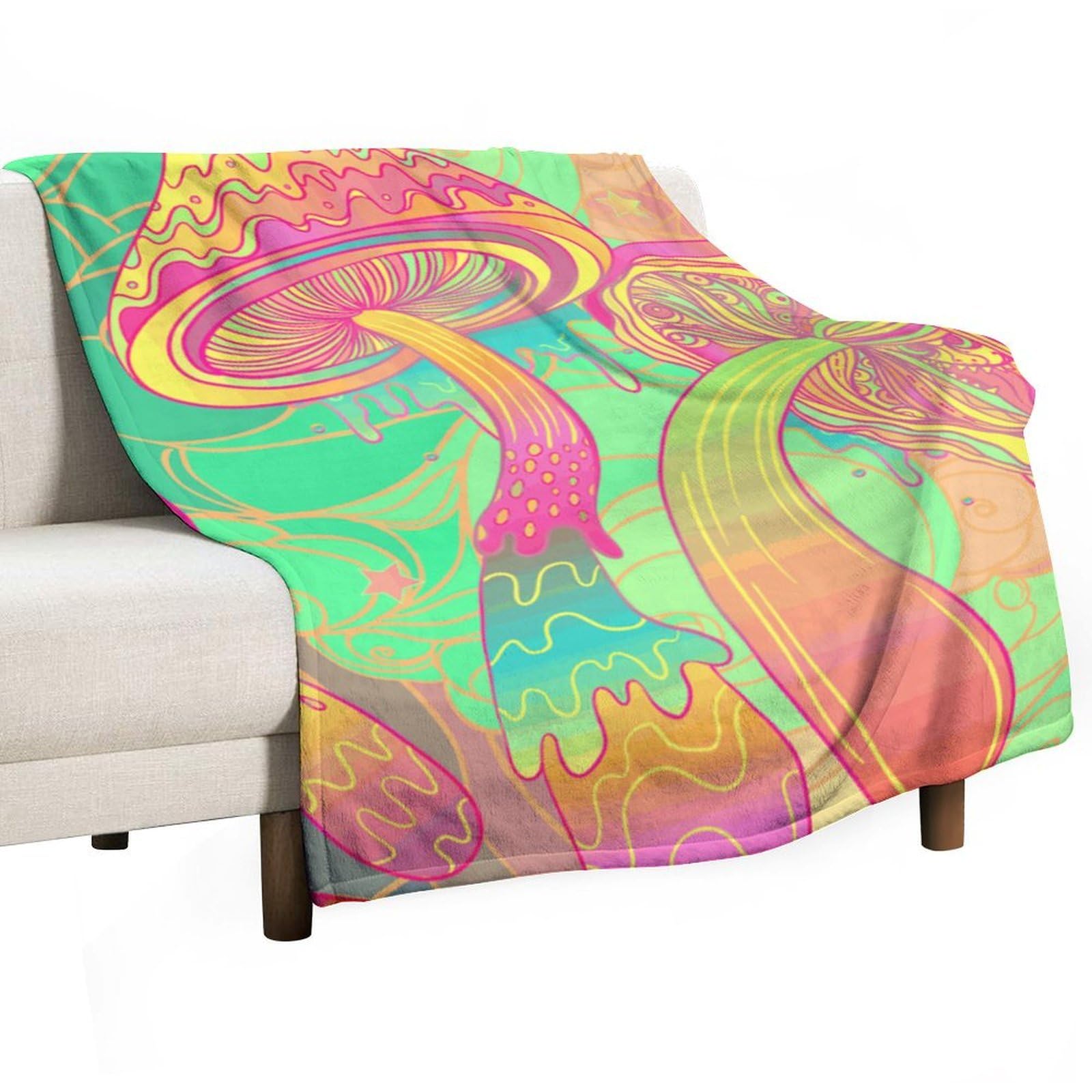 Hxwokrum Flannel Blanket, Trippy Mushroom Throw Blanket for Couch Sofa Bed Office, Soft And Comfortable Without Pilling