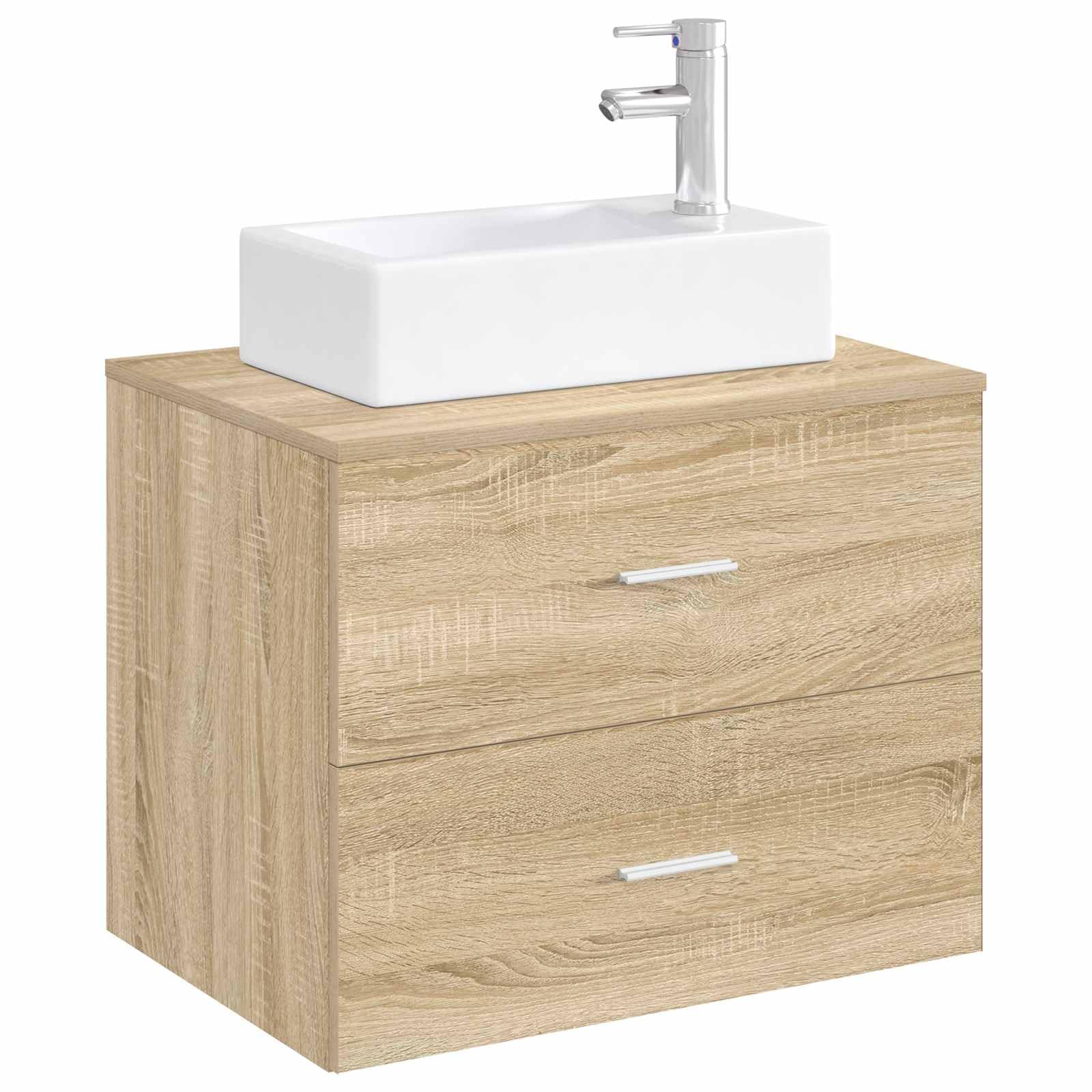 Mangloder Waschbecken fürs Badezimmer Chrom Metall 45,5 x 25,5 x 13 cm mit Wasserhahn Abfluss korrosionsbeständig ideal für Waschtisch Unterschrank Badmöbel Moderne Aufsatzlösung