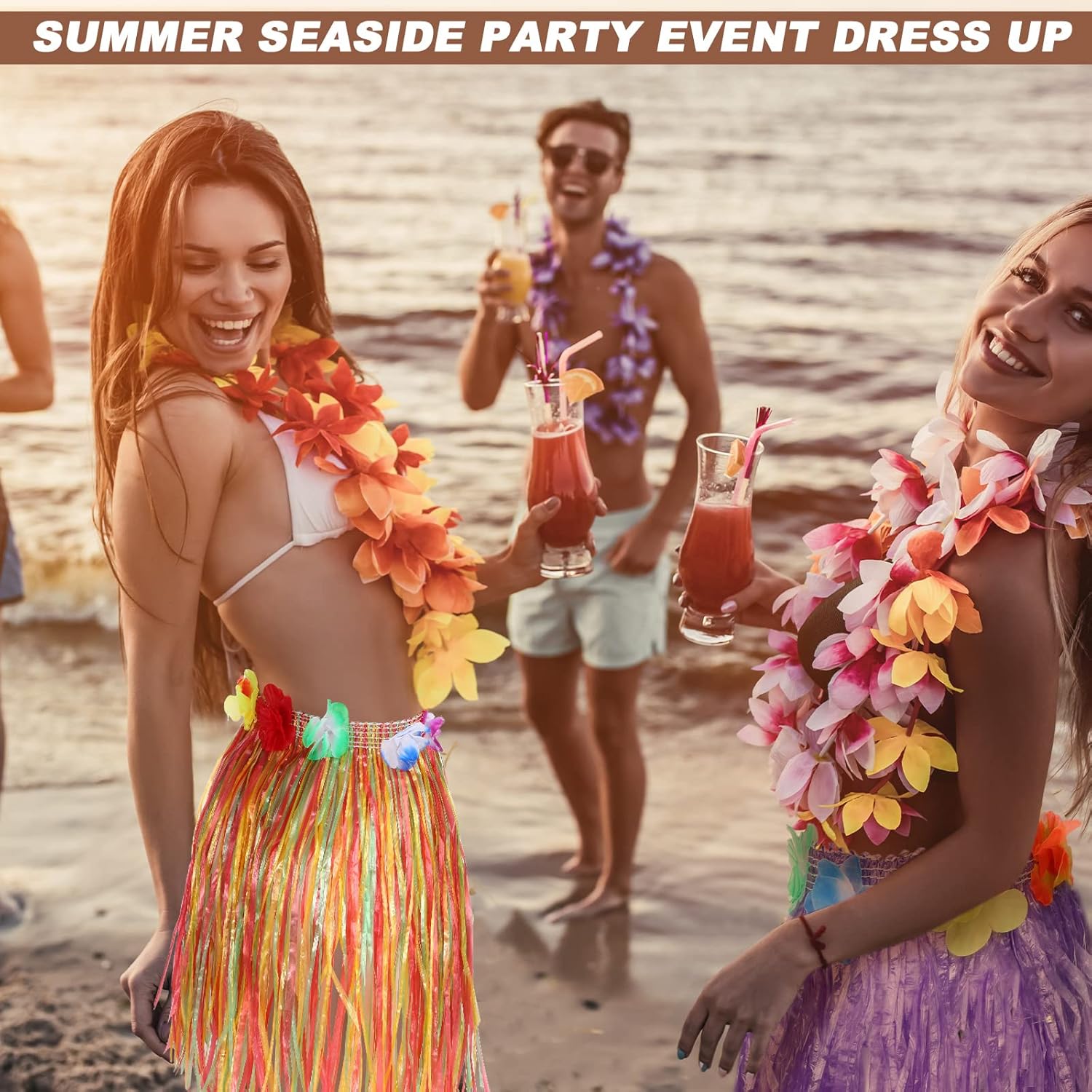Vicenpal 50 Pieces Hawaiian Hula Skirts Plastic Grass Skirts for Kids Colorful Dance Luau Party Favor Tropical Hawaiian Party Summer Decorations Supplies Beach Vacation Costume Multicolor
