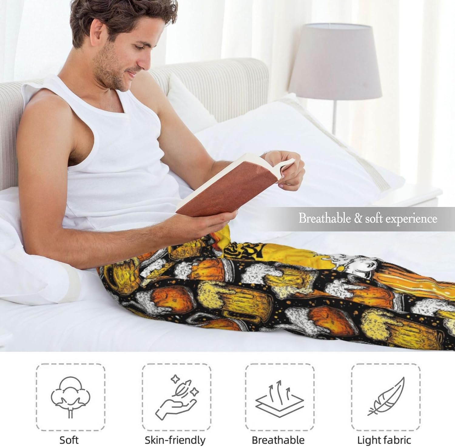 Mens Pajama Pants Soft Lightweight Men's Pajama Bottoms Sleep Lounge Pants For Men With Pockets Drawstring - Image 6