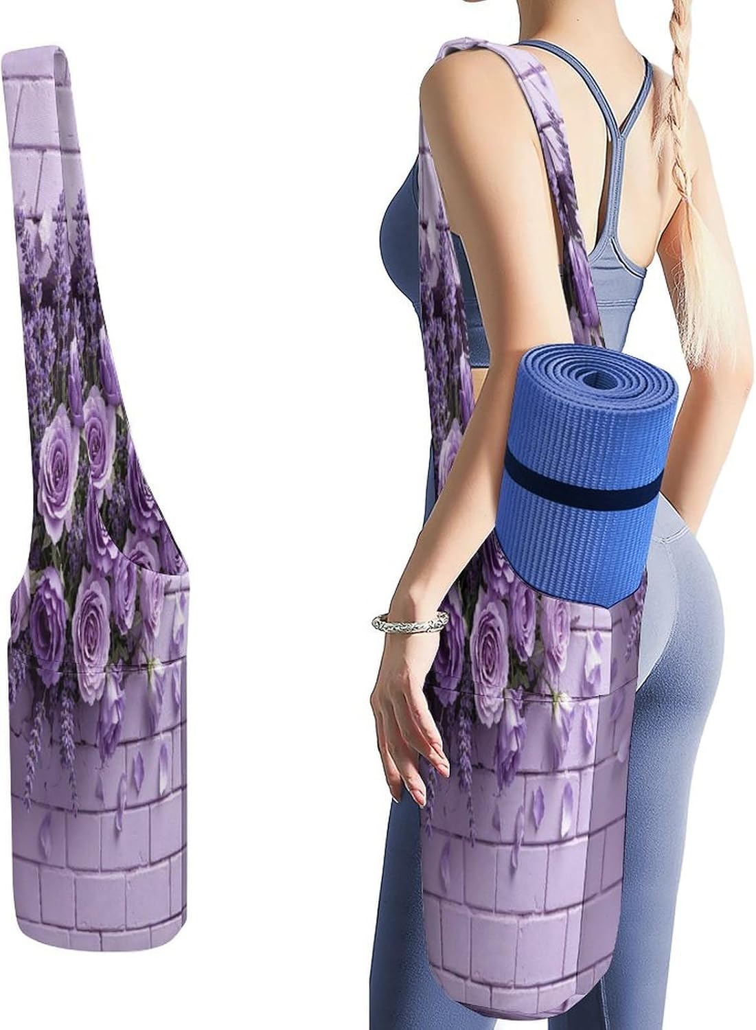 Rose Flower Canvas Yoga Mat Bag Yoga Mat Carrier