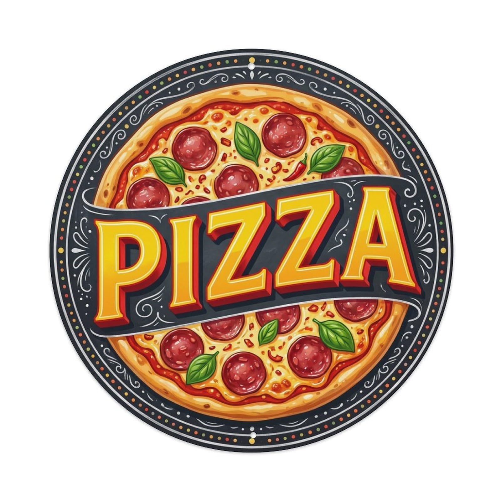 Salami Cheese Pepperoni Pizza Food Illustration Metal Tin Sign