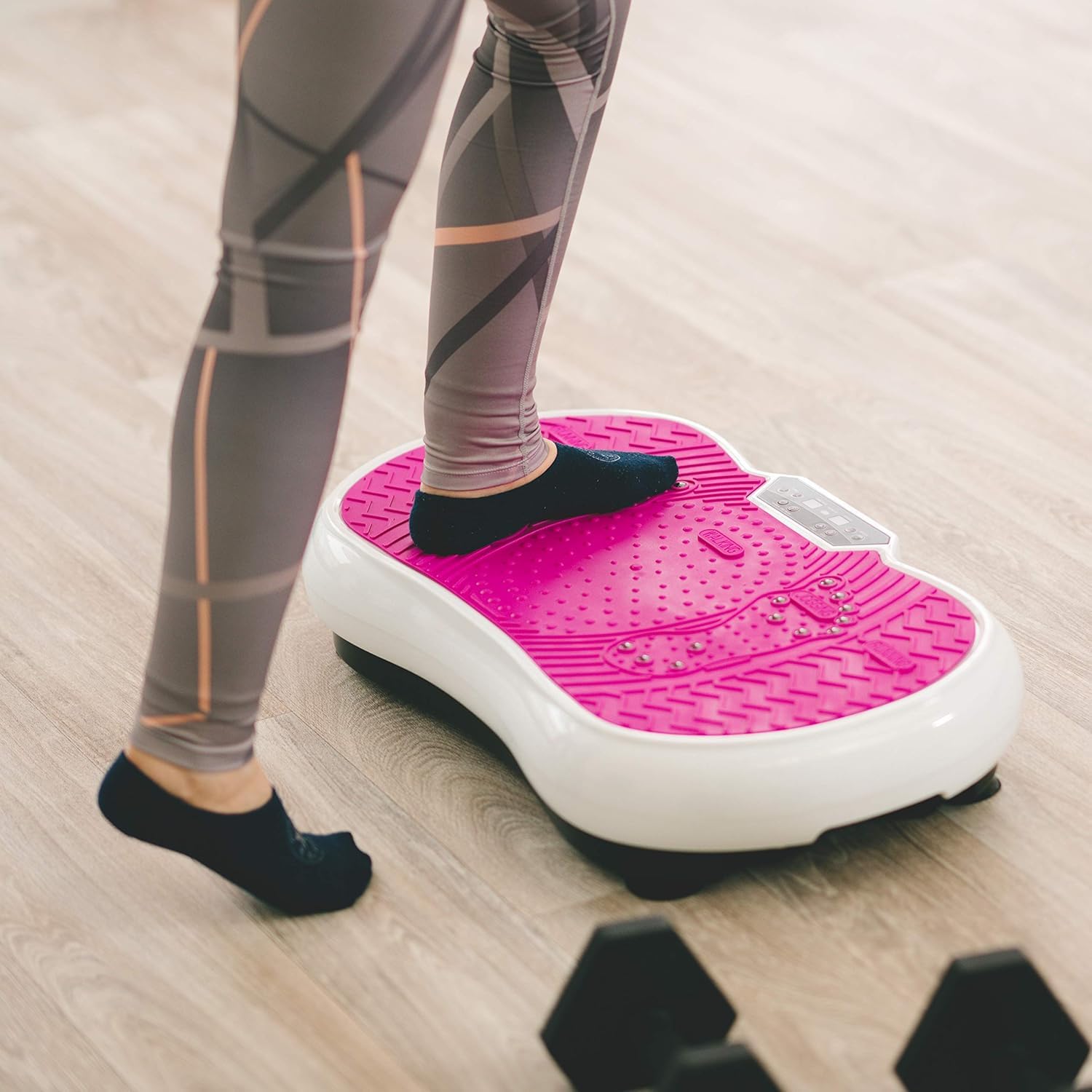 Vibrationsplatte mit Power Dehnbändern und Bluetooth Vibrationsboard Fitness und Sport zum Abnehmen für Zuhause Ultra Slim Rüttelplatte Training Vibrationsgerät Oszillation