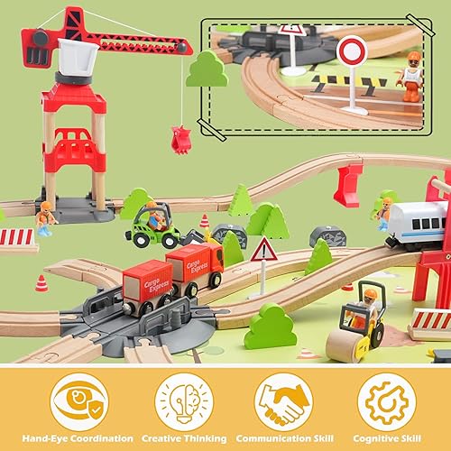 Miniatura 2 de Juego de tren de madera (tema de construcción)