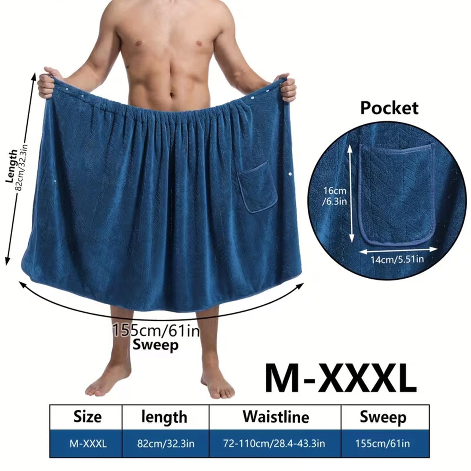 Ręcznik Prysznicowy Dla Mężczyzn Miękki Plus Size Chłonny Z Kieszeniami