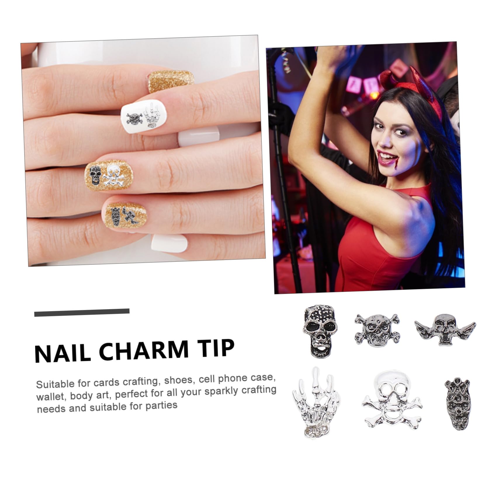 FRCOLOR 300stücke Halloween Skull Nagelcharms Metallische Nagelkunst Dekorationen Für Maniküre Und Nail Art Geeignet Für Halloween-feiern Und Kreative Bastelprojekte