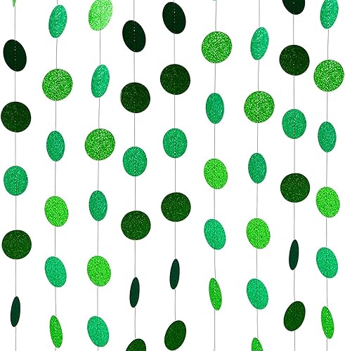 Miniatura 2 de XIANMU Guirnalda de papel verde con purpurina, círculo, pancarta para fiesta, decoración de fondo para fiesta temática verde, día de San Patricio,