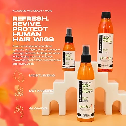 Miniatura 2 de Awesome Peluca de cabello humano sin enjuague en spray acondicionador, pH 5, promueve la seda y el brillo, portátil y tamaño de viaje 2.3 onzas