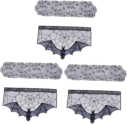Hemoton Juego de 3 piezas de bandera, patrón de telaraña, suministros de tela de araña, cenefa de terror, pantalla de puerta de Halloween, mantel de