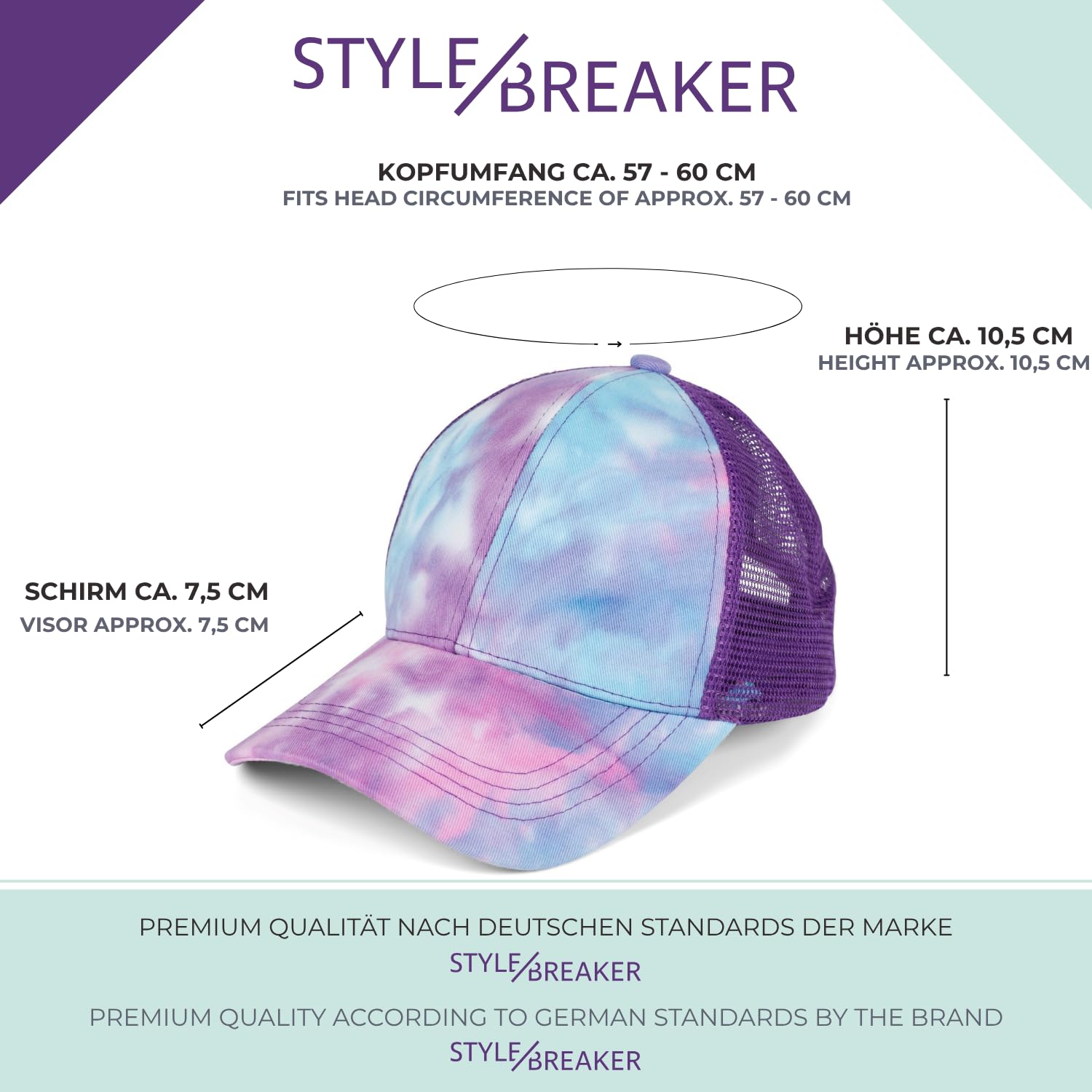 styleBREAKER Damen Ponytail Baseball Cap im Batik Look mit Mesh Einsatz | Verstellbare Basecap mit Klettverschluss | Einheitsgröße für Erwachsene und Teenager