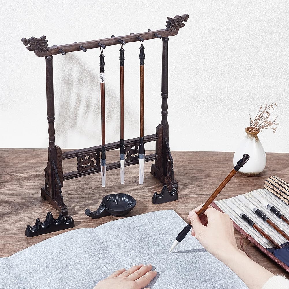 AHANDMAKER Set di 15 pennelli per calligrafia cinese Kanji Giapponese Sumi Volta Scrittura E Pennelli Da Disegno Set Per Principianti In Arte Acquerello Con Porta Pennelli Rullabile Contenitore