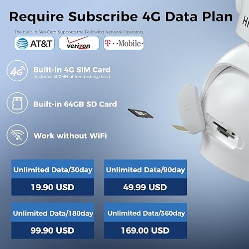 Miniatura 3 de Hiseeu Cámara de seguridad celular 4G LTE alimentada por energía solar, sin cámaras de seguridad WiFi inalámbricas para exteriores, movimiento PIR,