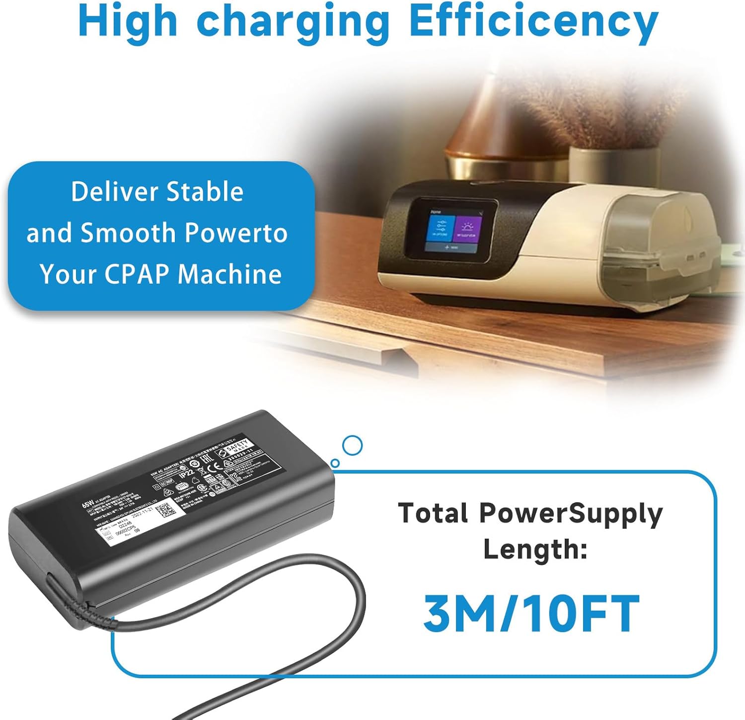 65W Charger Compatible with Resmed AirSense 11 Power Supply, 24V/2.71A AC Adapter Compatible with AirSense 11 AutoSet Elite CPAP Machine, AirMini Auto CPAP Machines 390010 R390-7230 Power Cord