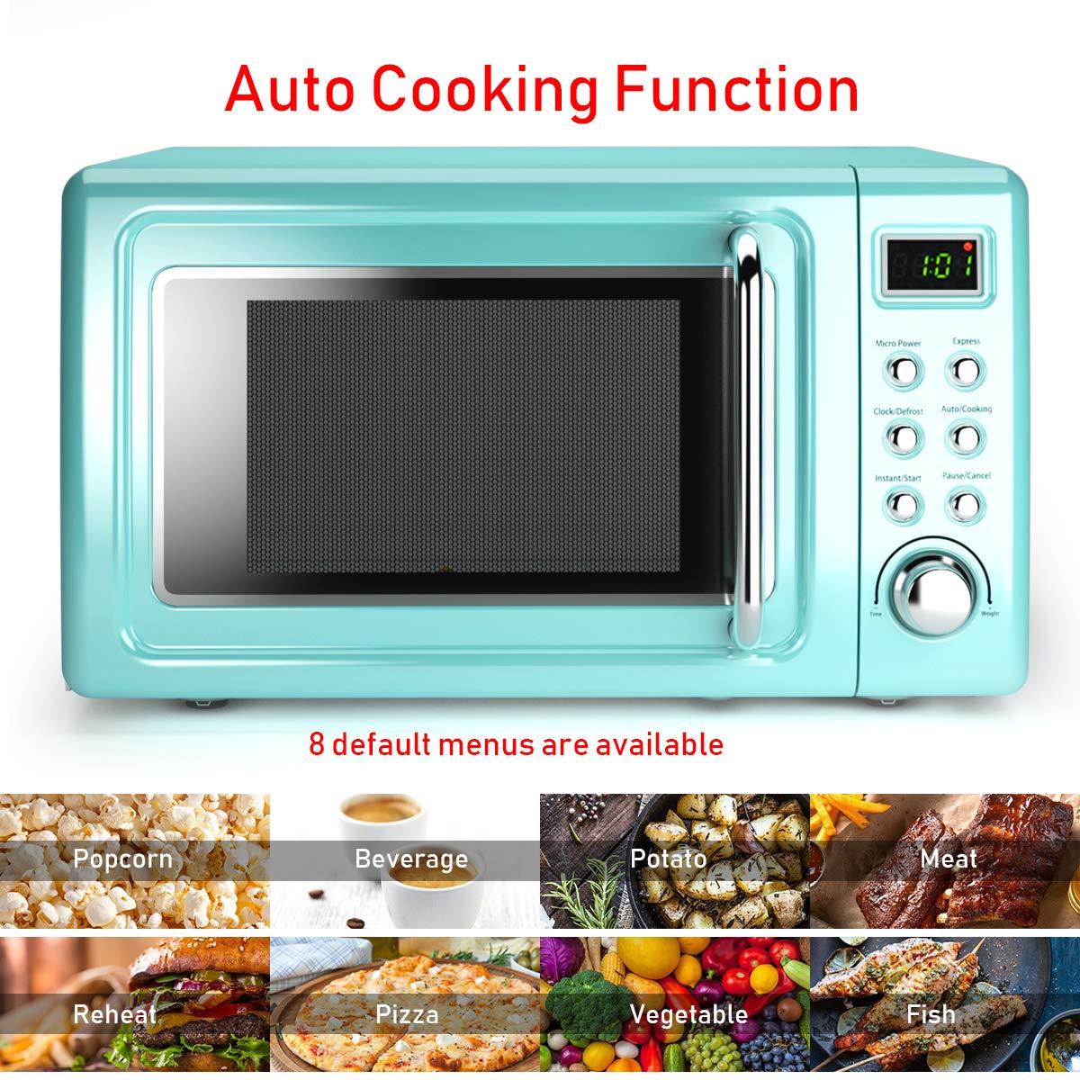 Nightcore Countert - Horno microondas retro, grande de 0.7 pies cúbicos, 700 vatios, encimera de acero laminado en frío con ajuste de tiempo, placa giratoria de vidrio, cocina preprogramada, 18 6