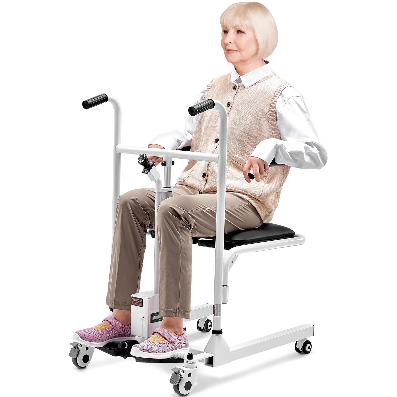 VEVOR Fauteuil Roulant Élévateur Patient, Siège Divisé 180°, Fauteuil Transfert Patients Électrique, Charge 100 kg, Bassin de Lit, Roulettes Pivotantes Verrouillables, pour Personnes Âgées Handicapées