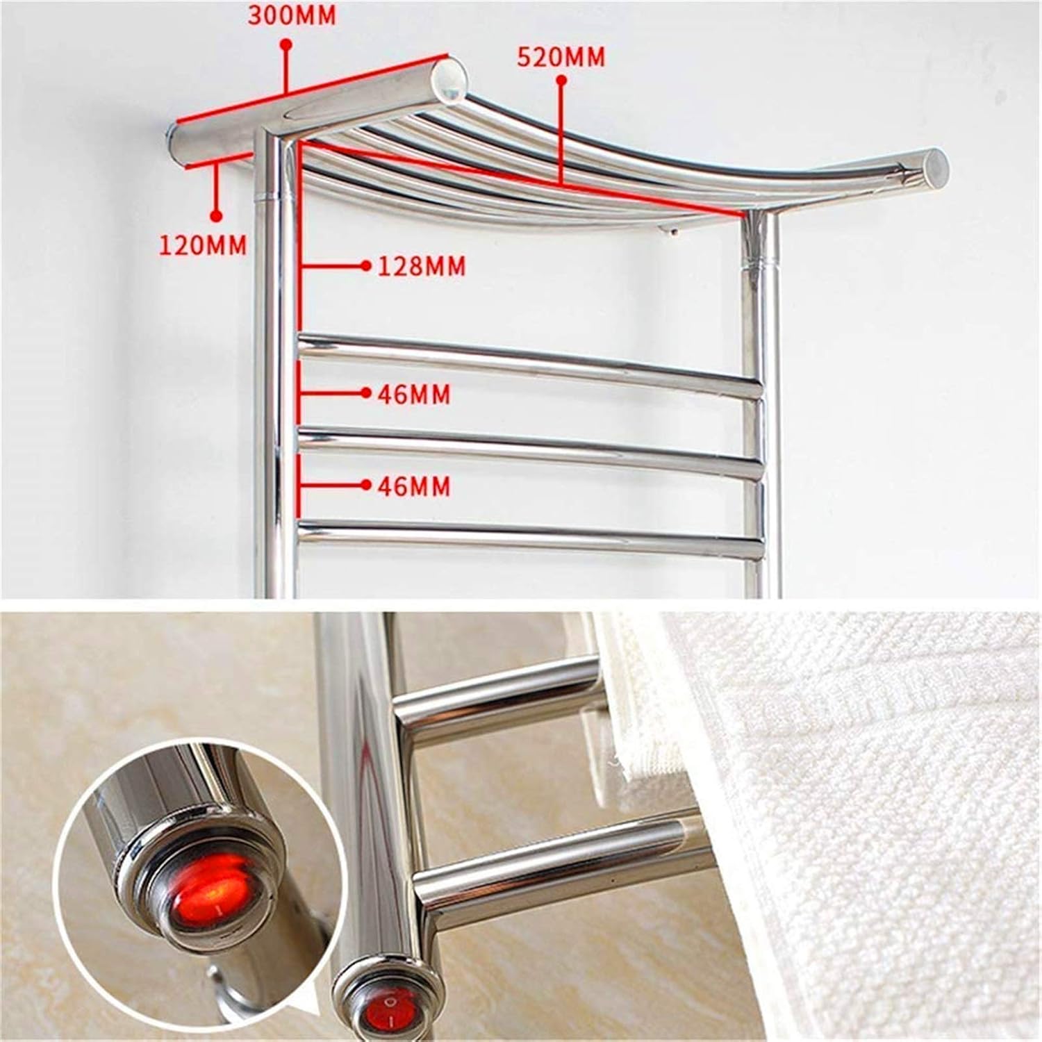 Towel Warmer and Drying Rack, Heated 10-Bar Stainless Steel Electric Towel Rack, Wall-Mounted with Shelf, Mirror Polished,Plug in Interesting