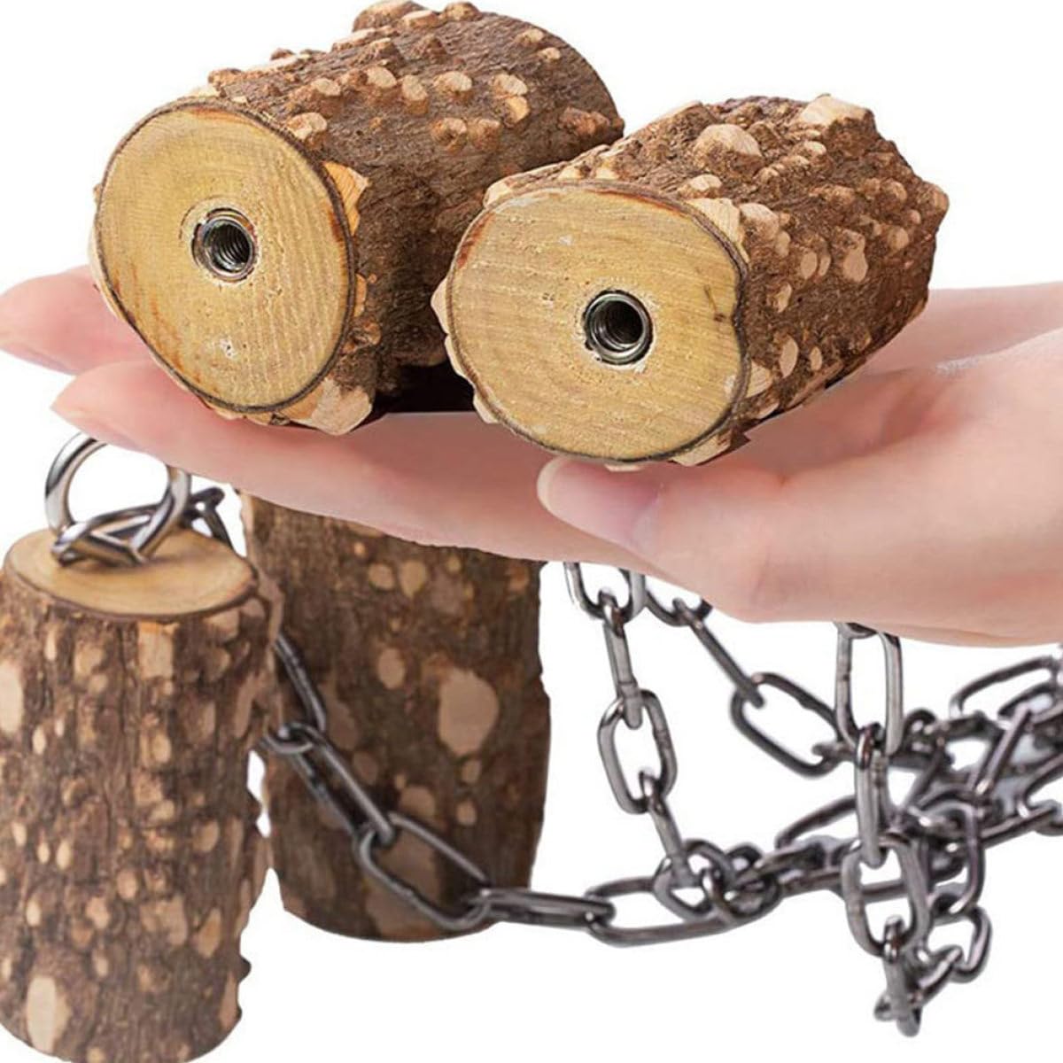 TOYANDONA Altalena per Pappagalli in Legno Supporto e Cerchio Inox, Accessori per Gabbia Avicoli, Facile Installazione