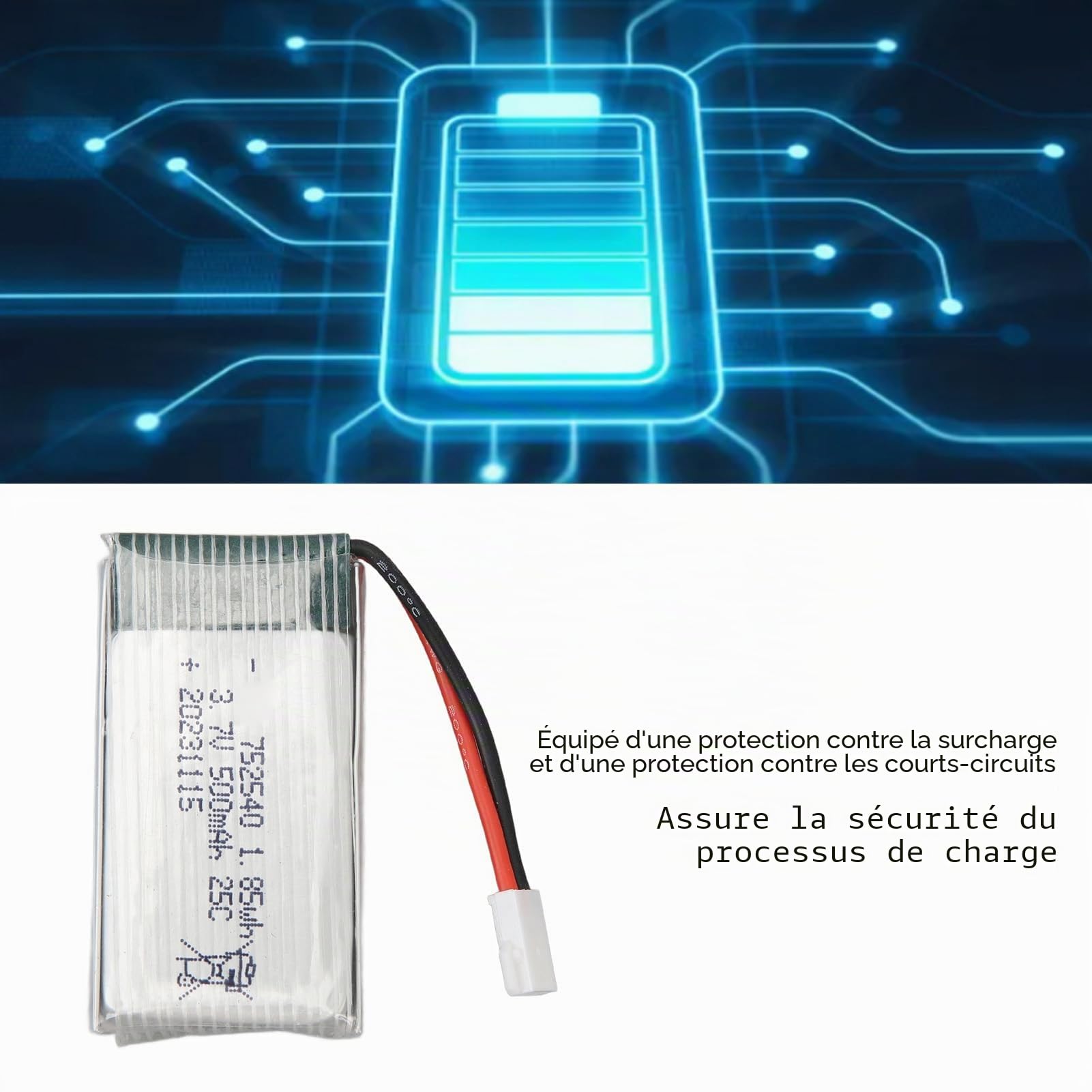 Batterie au Lithium 3,7 V 500 MAh, Batterie Lithium-ION Polymère avec Prise XH2.54, Batterie 752540 pour Accessoires d'avion Drone X5C