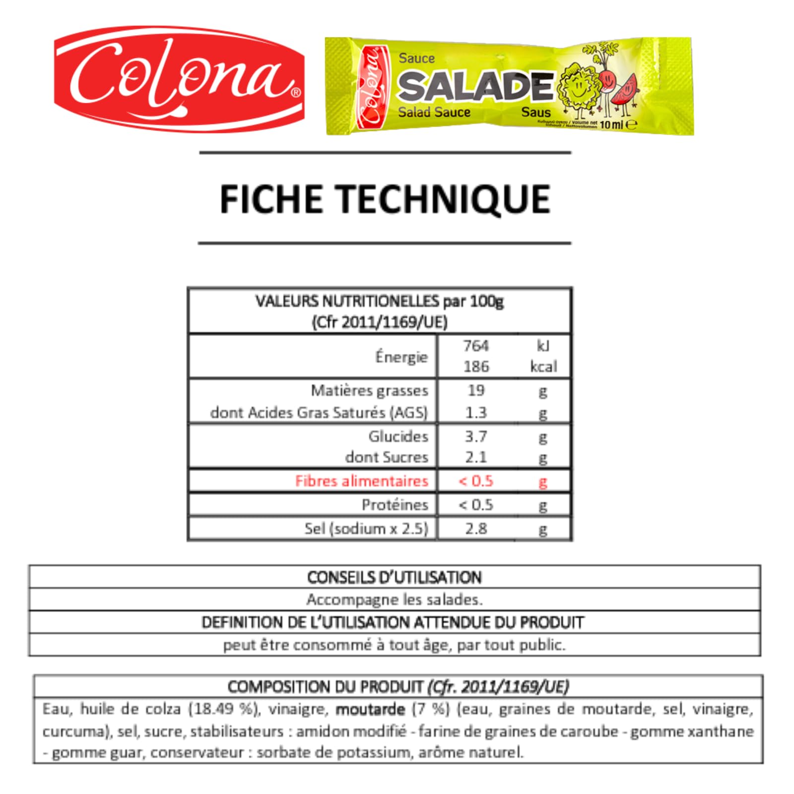 COLONA | 500 sticks de sauce Salade | doses individuelles 10 ml