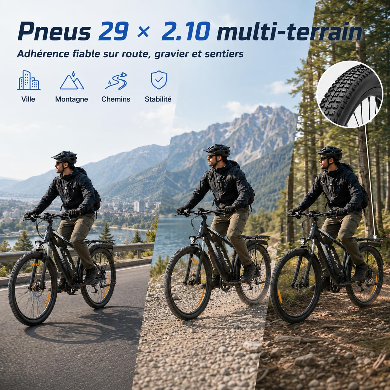 TIGUOWISH C29PRO Vélo Électrique Adulte,Batterie Amovible 48V Moteur Tout-Terrain,VTT 21 Vitesses,Freins à Disques Sécurisés,Écran LCD Intelligent,Éclairage LED Haute Luminosité