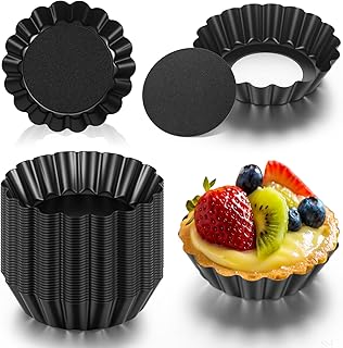 32 Pcs Mini Tart Pans Egg Tart Molds with Removable Bottom Round Nonstic...