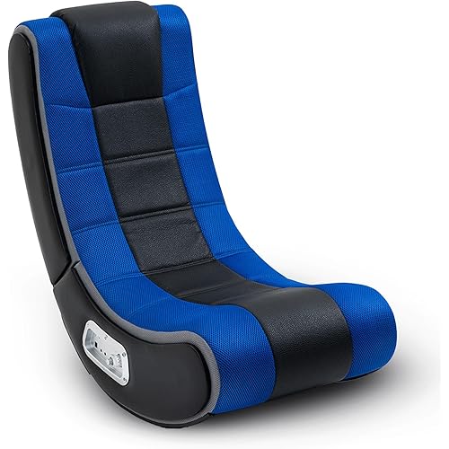X Rocker SE Video Gaming Chair with 2 Headrest Audio Speakers, Foldable Floor Rocker with Wireless Bluetooth or Wired Connection, 200 lbs Max, Blue Black Gray