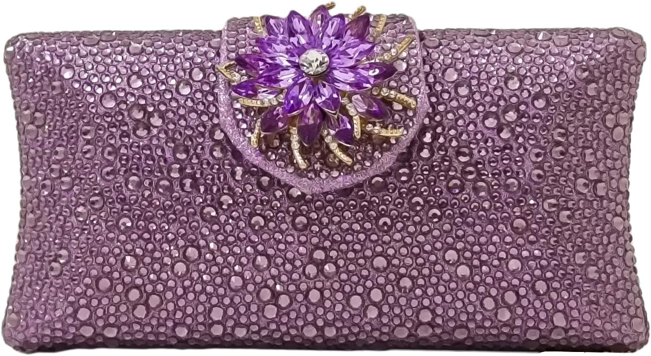 HUANG ZHUANG Elegant Flower Clutch Solid Rhinestone Handbags For Women Evening Bag Party Purse Bridal Prom Bag