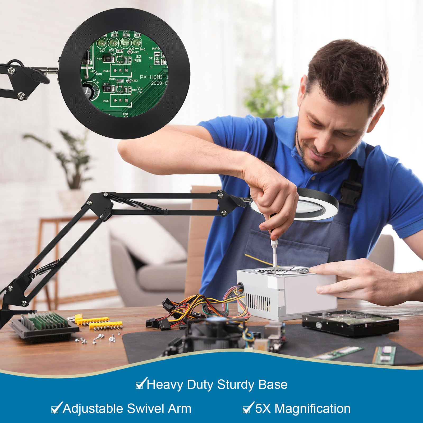 Agatige 10X Magnifying Glass With LED Light - Desk Clamp Magnifier For Crafts & Reading