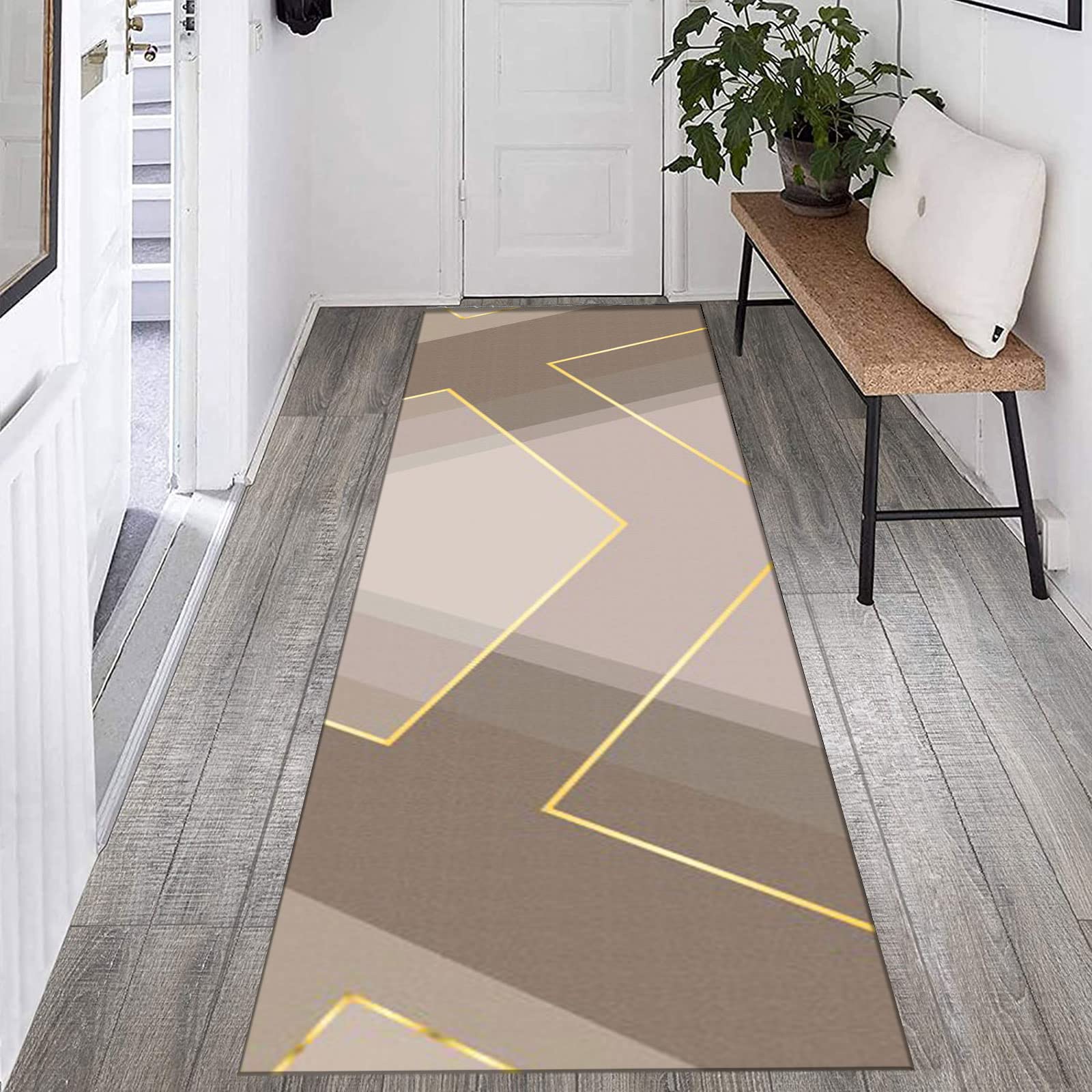 Tapis de couloir et de cuisine antidérapant lavable motif moderne géométrique