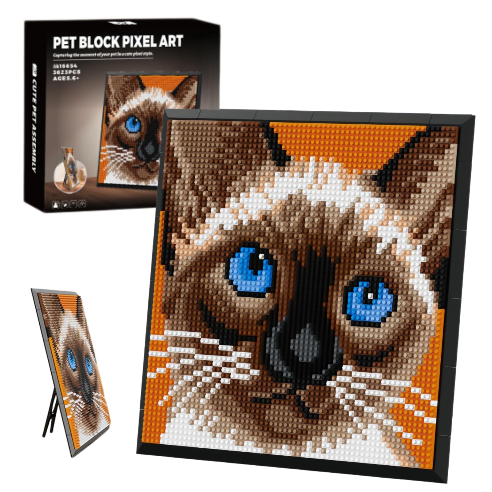 Siamese Cat Pixel Art Animal Mini Micro Blocks Wall Hanging Tabletop Decor