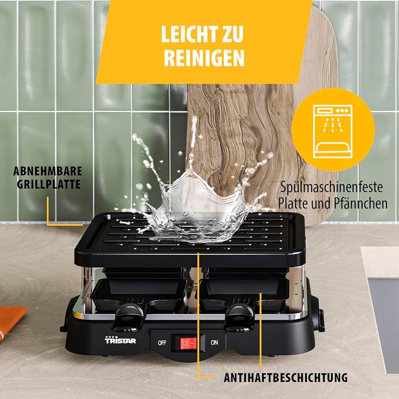 Tristar Raclette Grill 4 személyes 500W tapadásmentes serpenyőkkel