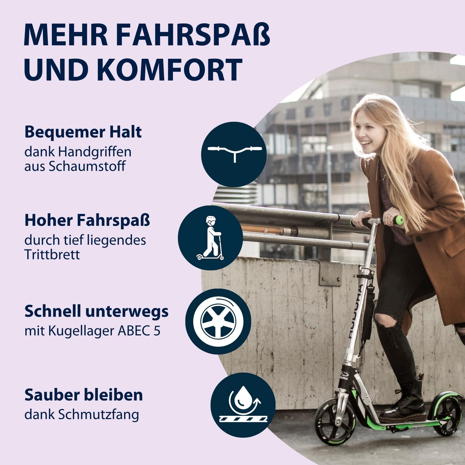 HUDORA BigWheel Scooter 205 - Stabiler Aluminium-Roller - Höhenverstellbarer & zusammenklappbarer Cityroller - Kinder- & Erwachsenenroller für bis zu 100kg - Tretroller mit Ständer